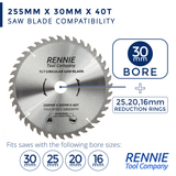 255mm x 40T TCT Circular Wood Saw Blade. Fits Bosch Makita Dewalt Circular Saws Etc