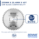 255mm x 25.4mm Bore x 40T TCT Circular Wood Saw Blade Fits Evolution Saws & Evolution  Rage Saws