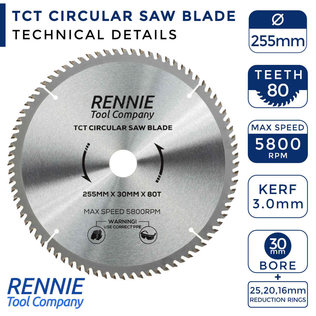 255mm x 80T TCT Circular Wood Saw Blade Rennie Tool