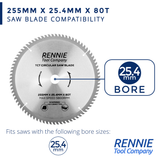 2 Pack - 255mm x 25.4mm Bore x 80T TCT Circular Wood Saw Blades Fits Evolution Saws & Evolution Rage Saws
