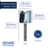 1/4" Shank TCT Tipped Straight Flute Router Bits Fits Makita Festool Dewalt Trend Routers