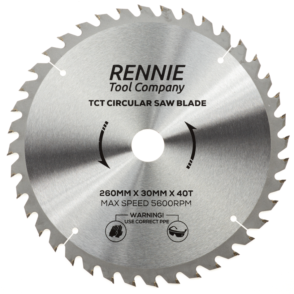 260mm x 40T TCT Circular Wood Saw Blade. Fits Festool Bosch Makita Dewalt Circular Saws Etc