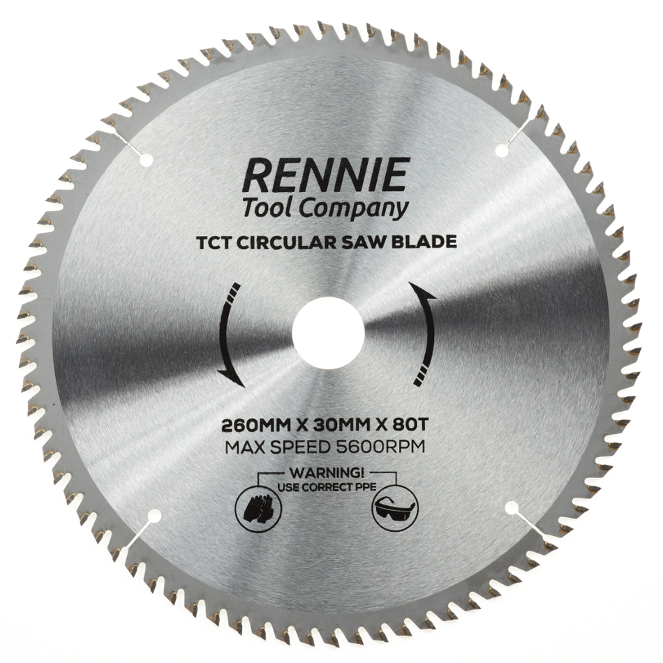 260mm x 80T TCT Circular Wood Saw Blade. Fits Festool Bosch Makita Dewalt Circular Saws Etc