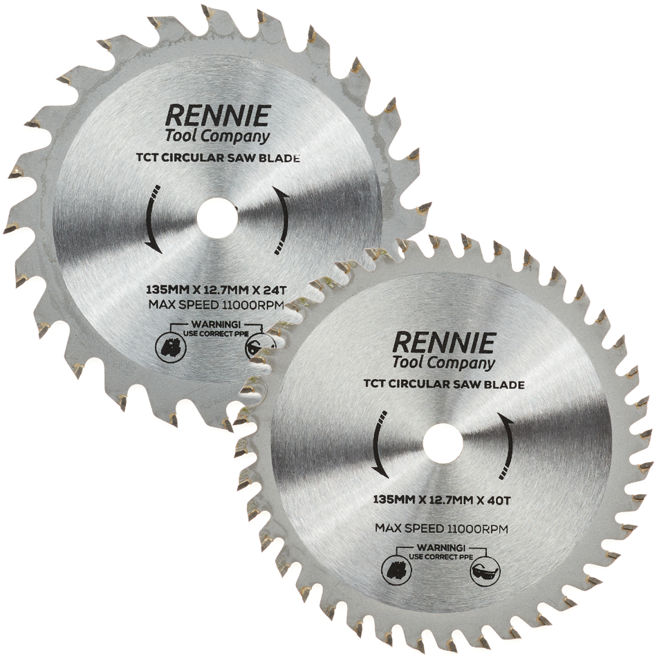 Pack Of 2 - 135mm x 40T & 24T TCT Circular Wood Saw Blade Fits Bosch, Makita, Black & Decker, Dewalt etc