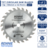 Pack Of 2 - 135mm x 40T & 24T TCT Circular Wood Saw Blade Fits Bosch, Makita, Black & Decker, Dewalt etc