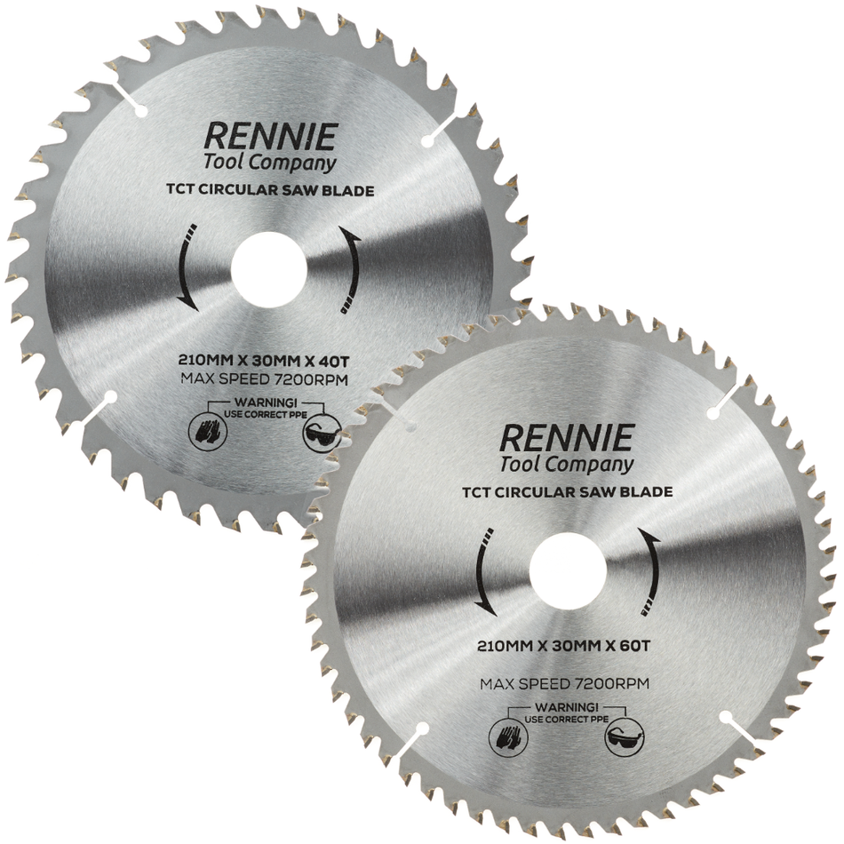 2 Pack - 210mm x 40T & 60T TCT Circular Wood Saw Blades. Fits Festool Bosch Makita Dewalt Circular Saws Etc