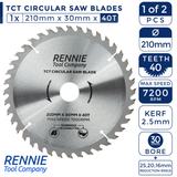 2 Pack - 210mm x 40T & 60T TCT Circular Wood Saw Blades. Fits Festool Bosch Makita Dewalt Circular Saws Etc