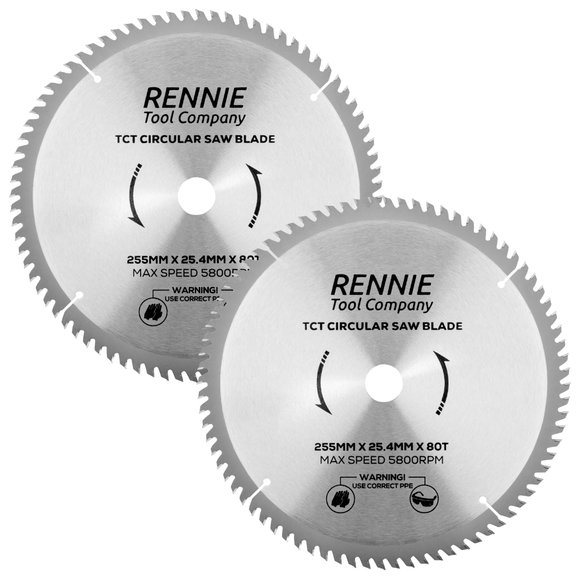 2 Pack - 255mm x 25.4mm Bore x 80T TCT Circular Wood Saw Blades Fits Evolution Saws & Evolution Rage Saws