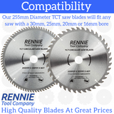 2 Pack - 255mm x 40T & 80T TCT Circular Wood Saw Blades. Fits Bosch Makita Dewalt Circular Saws Etc