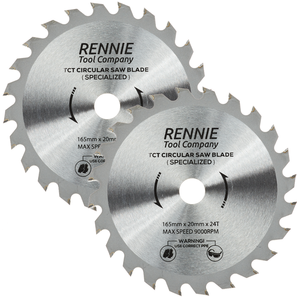 2 Pack - 165mm x 24T TCT Cordless Circular Wood Saw Blades With Thin Kerf. Fits Bosch Makita Ryobi Dewalt Circular Saws etc