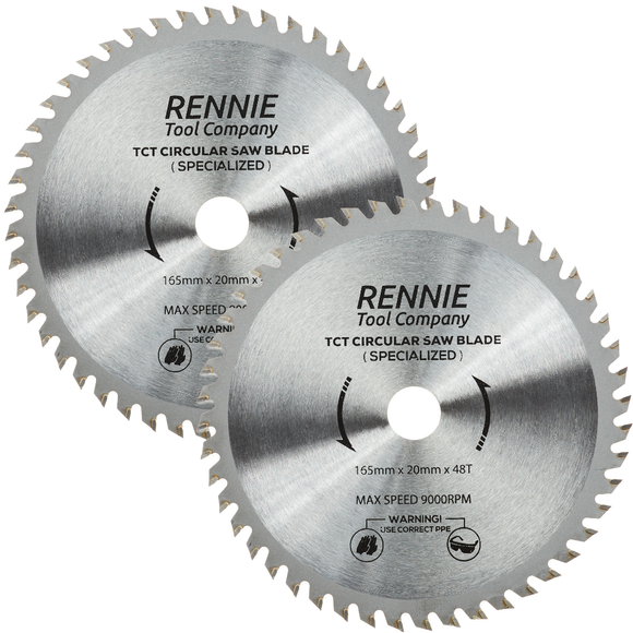 2 Pack - 165mm x 48T TCT Cordless Circular Wood Saw Blades With Thin Kerf. Fits Bosch Makita Ryobi Dewalt Circular Saws etc