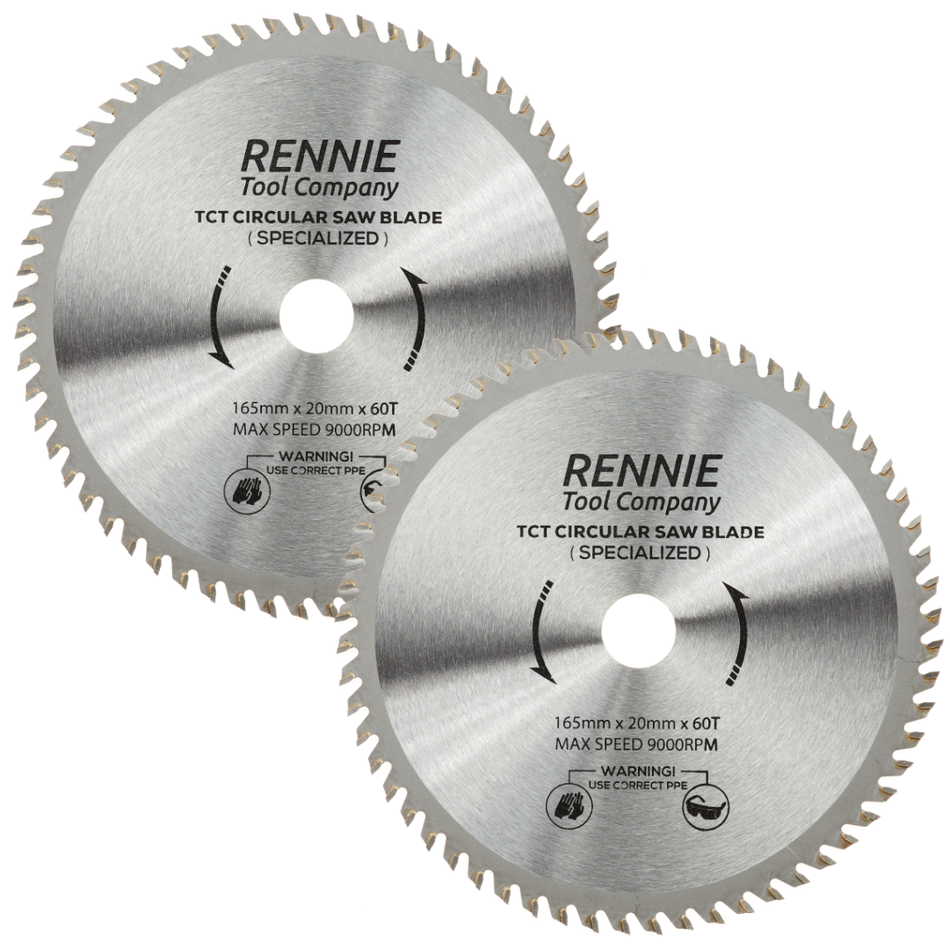 2 Pack - 165mm x 60T TCT Cordless Circular Wood Saw Blades With Thin Kerf. Fits Bosch Makita Ryobi Dewalt Circular Saws etc