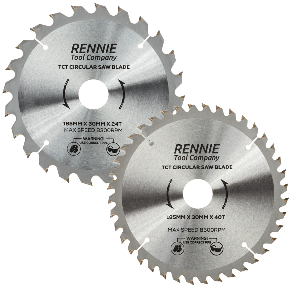 2 Pack - 185mm x 24T & 40T TCT Circular Wood Saw Blades. Fits Evolution Bosch Makita Ryobi Dewalt Circular Saws Etc