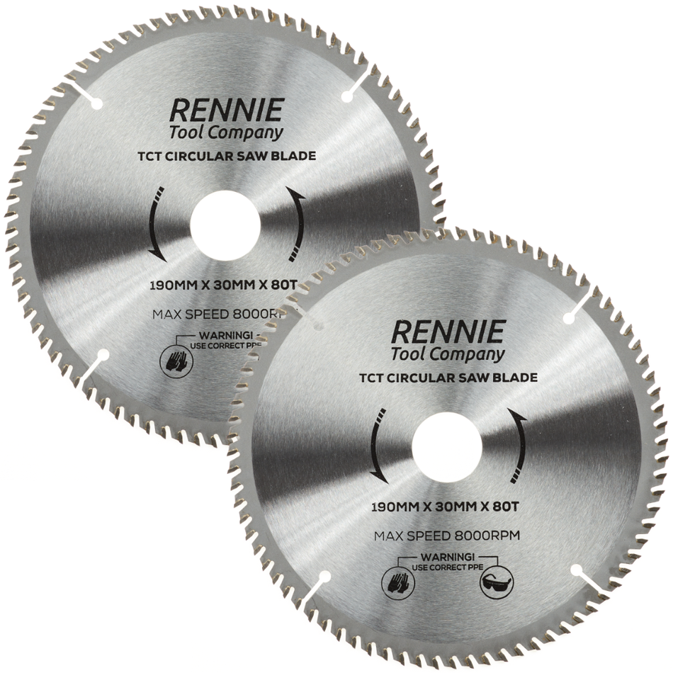 2 Pack - 190mm x 80T TCT Circular Wood Saw Blades. Fits Evolution Bosch Makita Ryobi Dewalt Circular Saws Etc