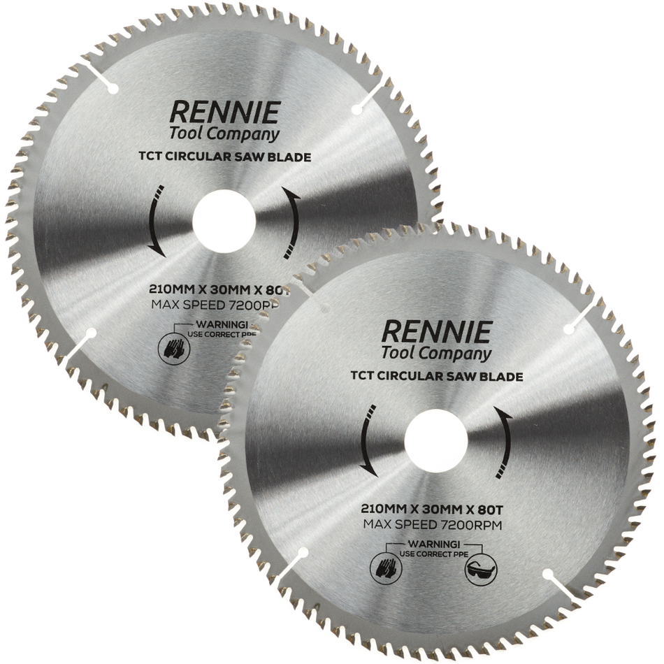2 Pack - 210mm x 80T TCT Circular Wood Saw Blades. Fits Festool Bosch Makita Dewalt Circular Saws Etc