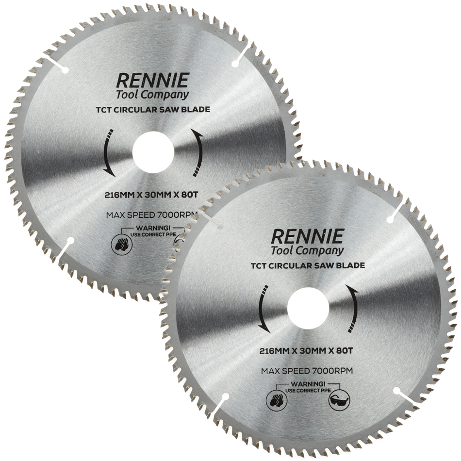 2 Pack - 216mm x 80T TCT Circular Wood Saw Blade. Fits Festool Bosch Makita Dewalt Circular Saws Etc