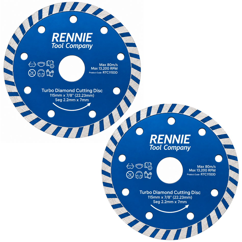 Pack Of 2 x 115mm Turbo Diamond Cutting Blade / Angle Grinder Disc For Tiles, Stones Etc (4 1/2")