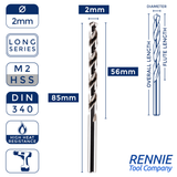 1 x DIN340 HSS Long Series Jobber Drill Bit M2 Fully Ground