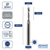 Solid Carbide Single 1 Flute Down Cut Spiral Router Bits