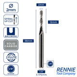 Solid Carbide 2 Flute Ballnose Up Cut Router Bits