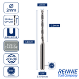Solid Carbide 2 Flute Ballnose Up Cut Router Bits