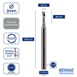 Solid Carbide Single 1 Flute Down Cut Spiral Router Bits