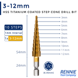 HSS Step Drills Titanium (TIN) Coated On A Hex Shank