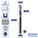 Solid Carbide 2 Flute Ballnose Up Cut Router Bits