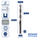 Solid Carbide 2 Flute Ballnose Up Cut Router Bits