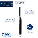 1/4" Shank TCT Tipped Straight Flute Router Bits Fits Makita Festool Dewalt Trend Routers