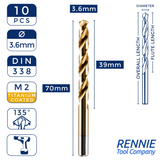 Box Of 10 x HSS M2 Titanium Coated Jobber Drill Bits