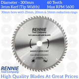 3 Pack - 300mm x 40T 60T & 80T TCT Circular Wood Saw Blades. Fits Bosch Makita Dewalt Circular Saws Etc