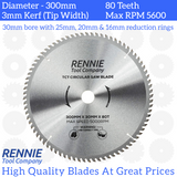 300mm X 80t Tct Circular Wood Saw Blade. Fits Multiple Saws.