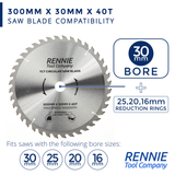 300mm x 40T TCT 300mm x 40T TCT Circular Wood Saw Blade. Fits Bosch Makita Dewalt Circular Saws EtcCircular Wood Saw Blade. Fits Multiple Circular Saws