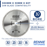 300mm x 60T TCT Circular Wood Saw Blade. Fits Bosch Makita Dewalt Circular Saws Etc