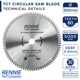 300mm x 80T TCT Circular Wood Saw Blade. Fits Bosch Makita Dewalt Circular Saws Etc