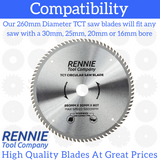 3 Pack - 260mm x 40T 60T & 80T TCT Circular Wood Saw Blade. Fits Festool Bosch Makita Dewalt Circular Saws Etc