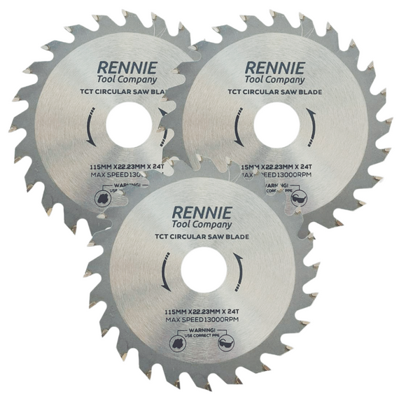 3 Pack - 115mm x 24T TCT Circular Wood Saw Blades for Various Saws