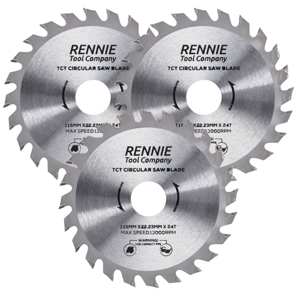 3 Pack - 115mm x 24T TCT Circular Wood Saw Blades for Various Saws