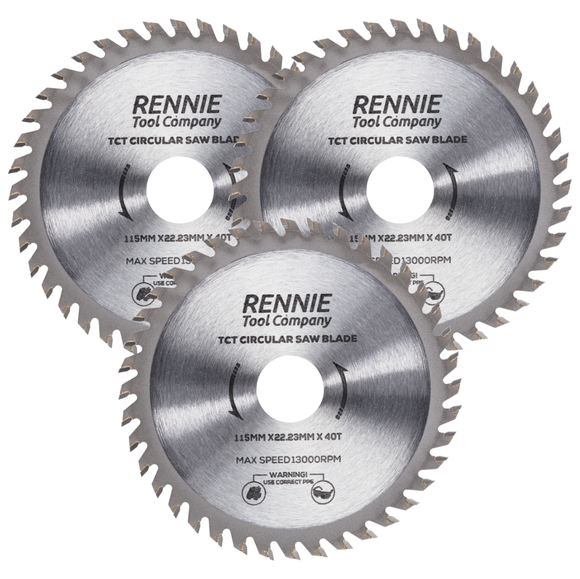 3 Pack -  115mm x 40T TCT Circular Wood Saw Blades Fits Bosch, Dewalt, Festool, Makita, Worx, Black & Decker etc