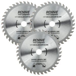 3 Pack - 160mm x 36T TCT Circular Wood Saw Blades Fits Bosch, Makita, Black & Decker, ,Festool TS55 etc