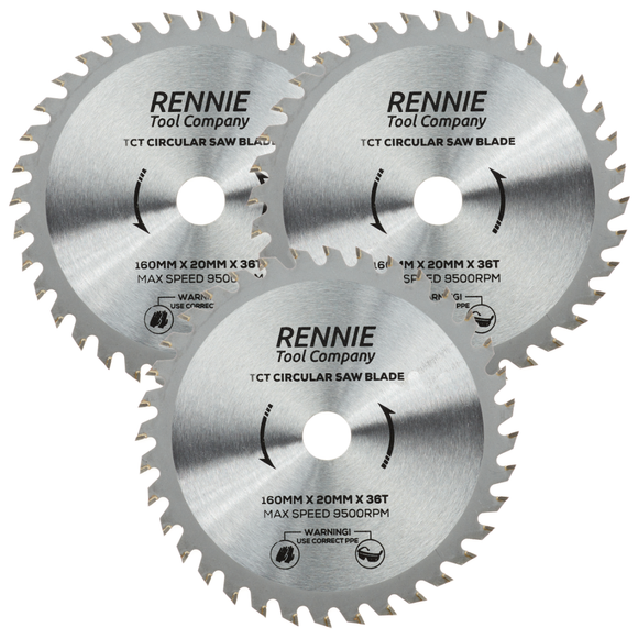 3 Pack - 160mm x 36T TCT Circular Wood Saw Blades Fits Multiple Saws