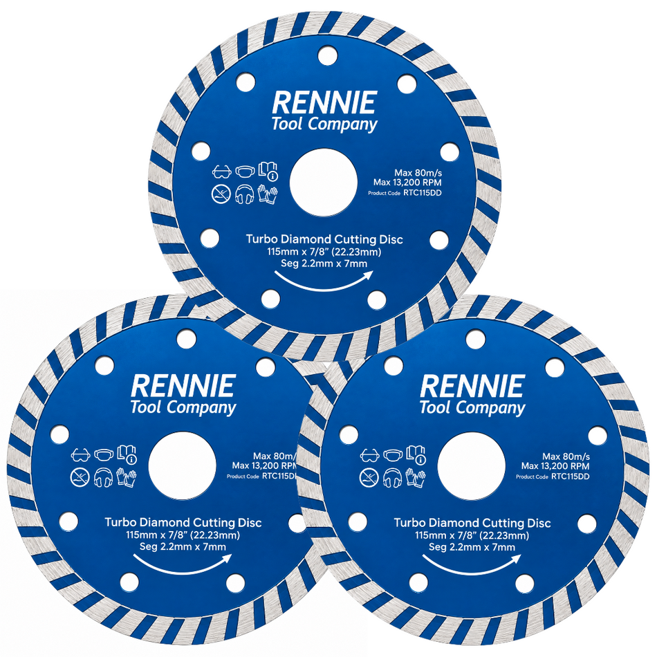 Pack Of 3 x 115mm Turbo Diamond Cutting Blade / Angle Grinder Disc For Tiles, Stones Etc (4 1/2")