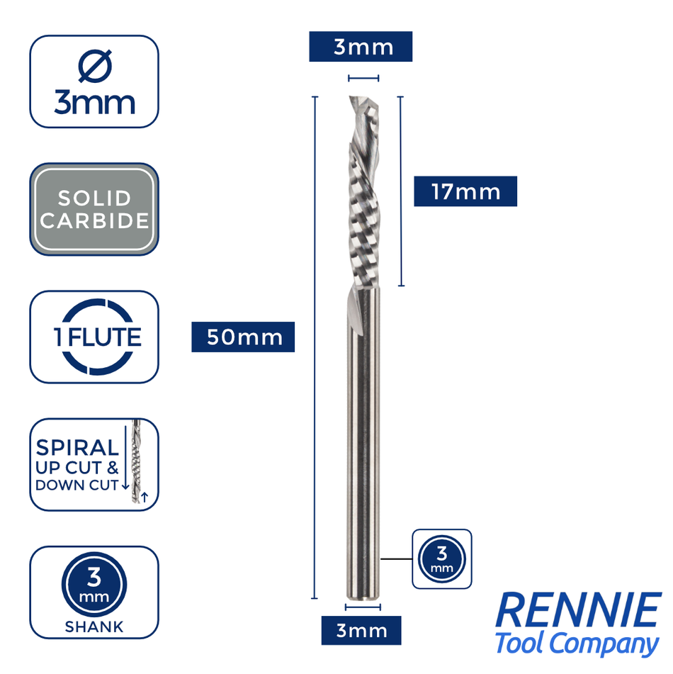 Solid Carbide Single 1 Flute Up Down Compression Router Bits – Rennie ...