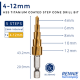 HSS Step Drills Titanium (TIN) Coated On A Hex Shank