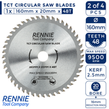 4 Pack - 160mm x 36T 48T 60T & 80T TCT Circular Wood Saw Blades Fits Bosch, Makita, Black & Decker, Dewalt Festool TS55 etc