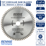 4 Pack - 160mm x 36T 48T 60T & 80T TCT Circular Wood Saw Blades Fits Bosch, Makita, Black & Decker, Dewalt Festool TS55 etc