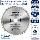 4 Pack - 160mm x 36T 48T 60T & 80T TCT Circular Wood Saw Blades Fits Bosch, Makita, Black & Decker, Dewalt Festool TS55 etc