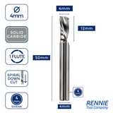 Solid Carbide Single 1 Flute Down Cut Spiral Router Bits