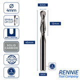 Solid Carbide 2 Flute Ballnose Up Cut Router Bits